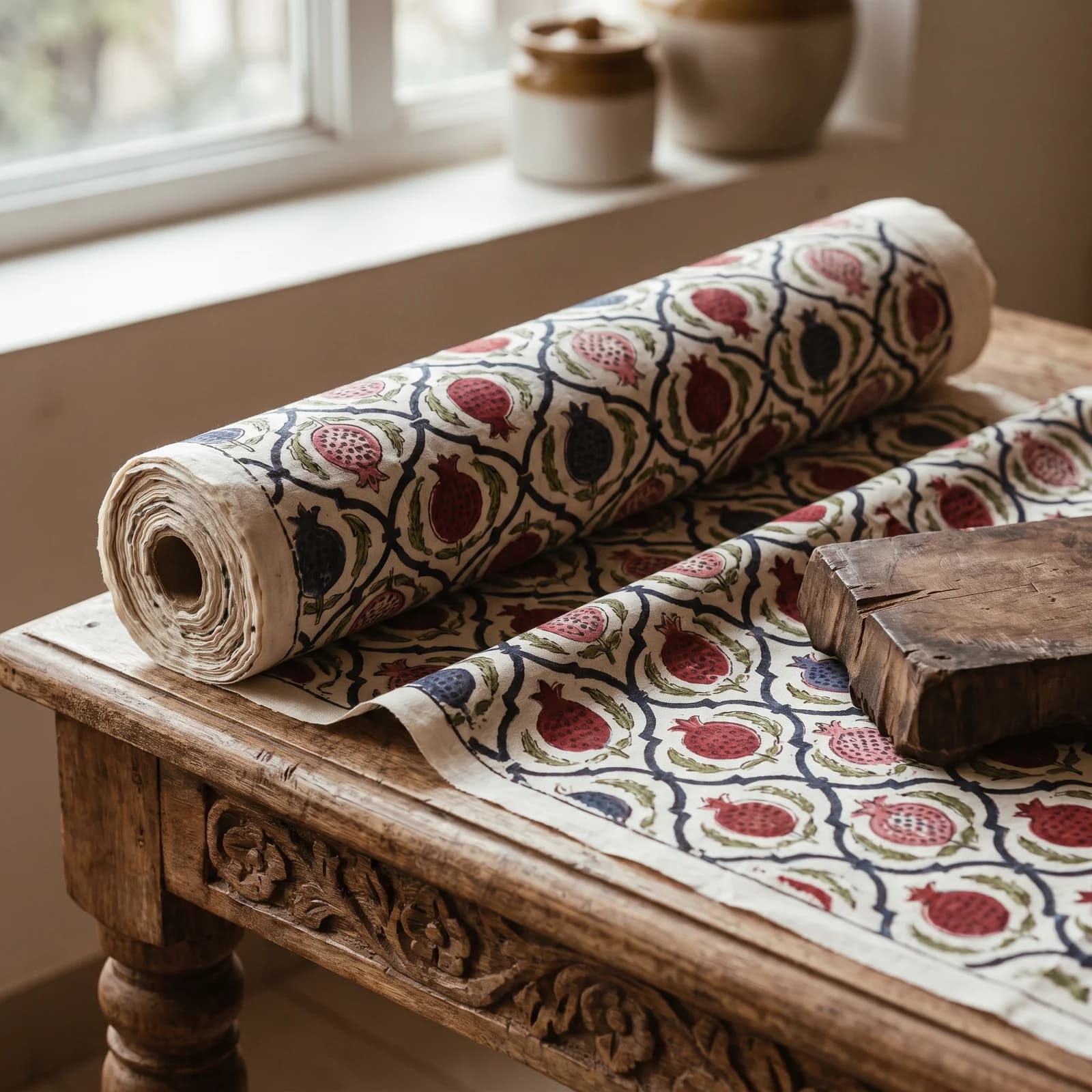 Anar Jaal Cotton Fabric — Black on Ivory
