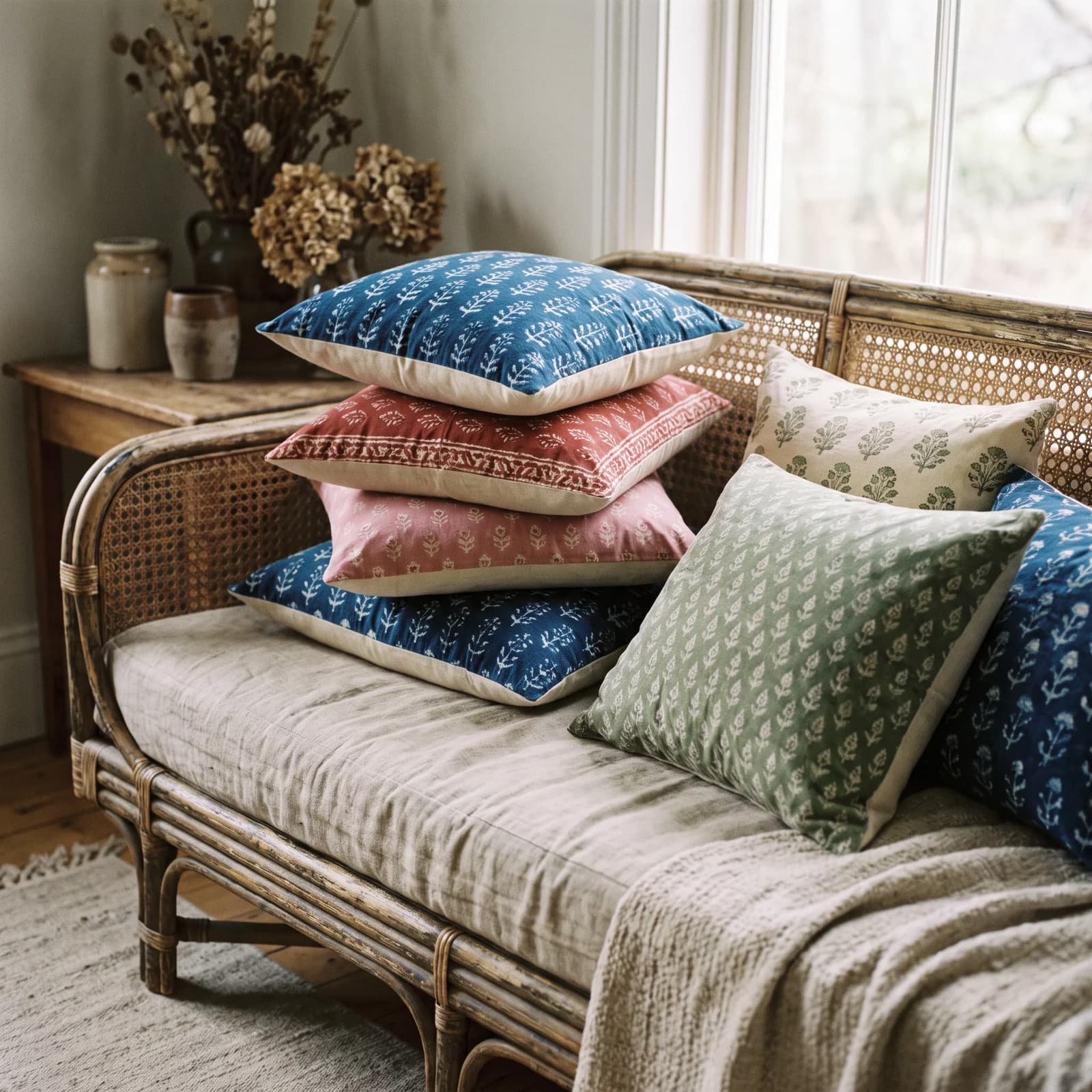 Block Print Cushion Covers Set of 5 — Indigo Dabu Mix