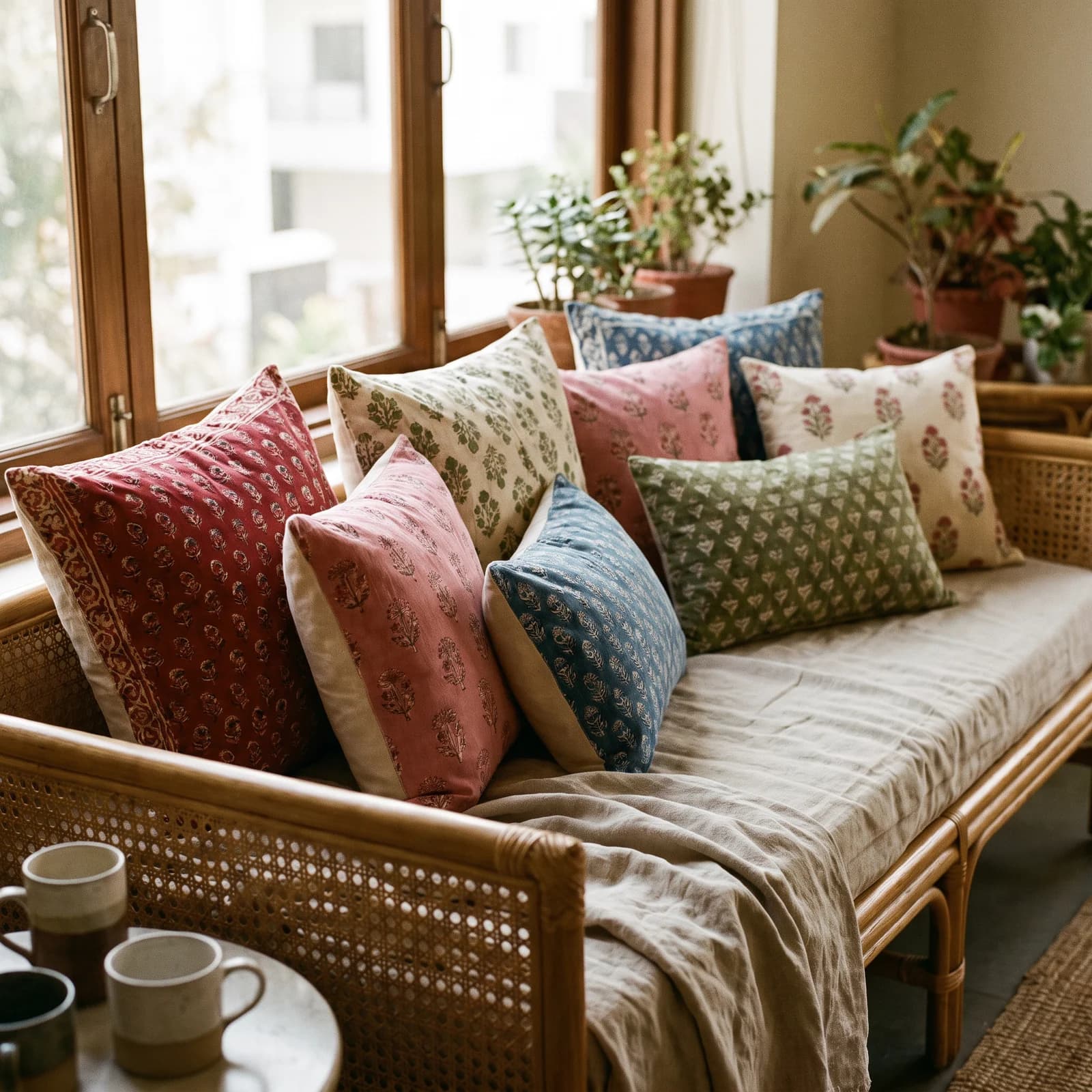 Block Print Cushion Covers Set of 5 — Sanganeri Mix