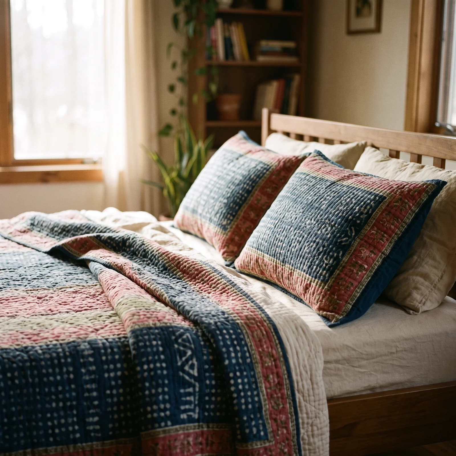 Hand Block Quilted Bedcover Set — King, Dabu Indigo