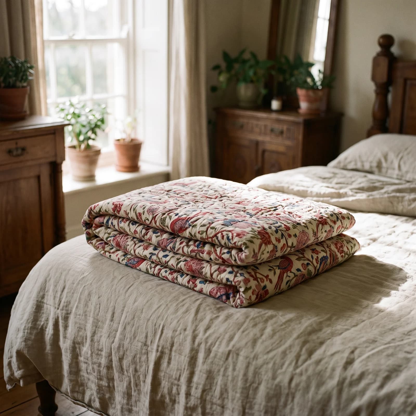 Jaipuri AC Quilt — Double, Chidiya Buti Pastel