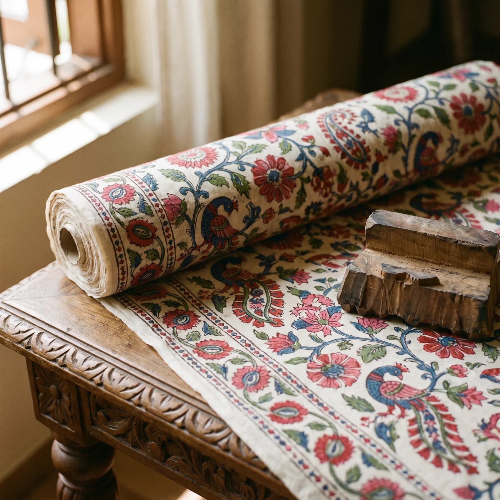 Kalamkari-style Block Fabric — Multi Motif