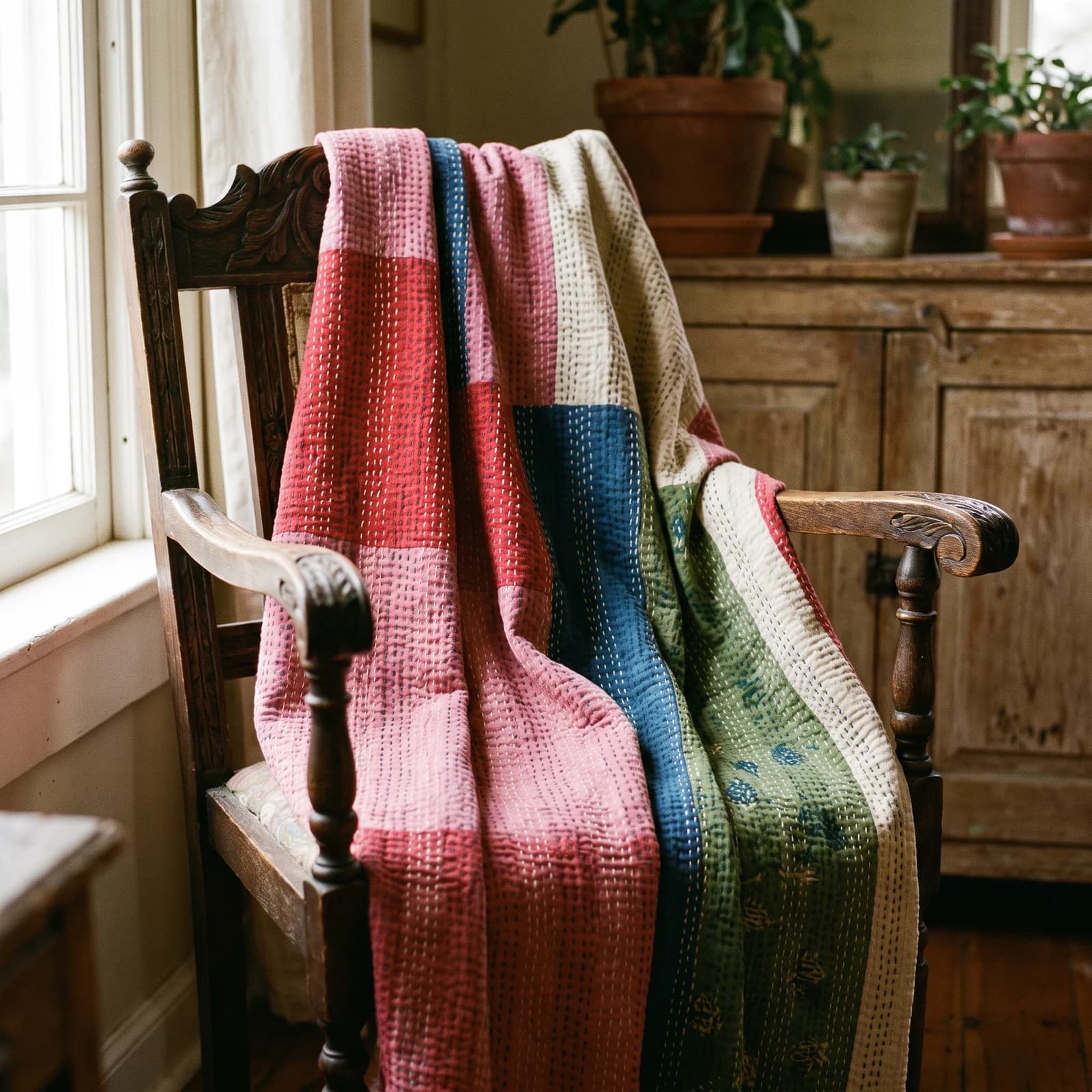Kantha Stitch Throw — Vintage Multi