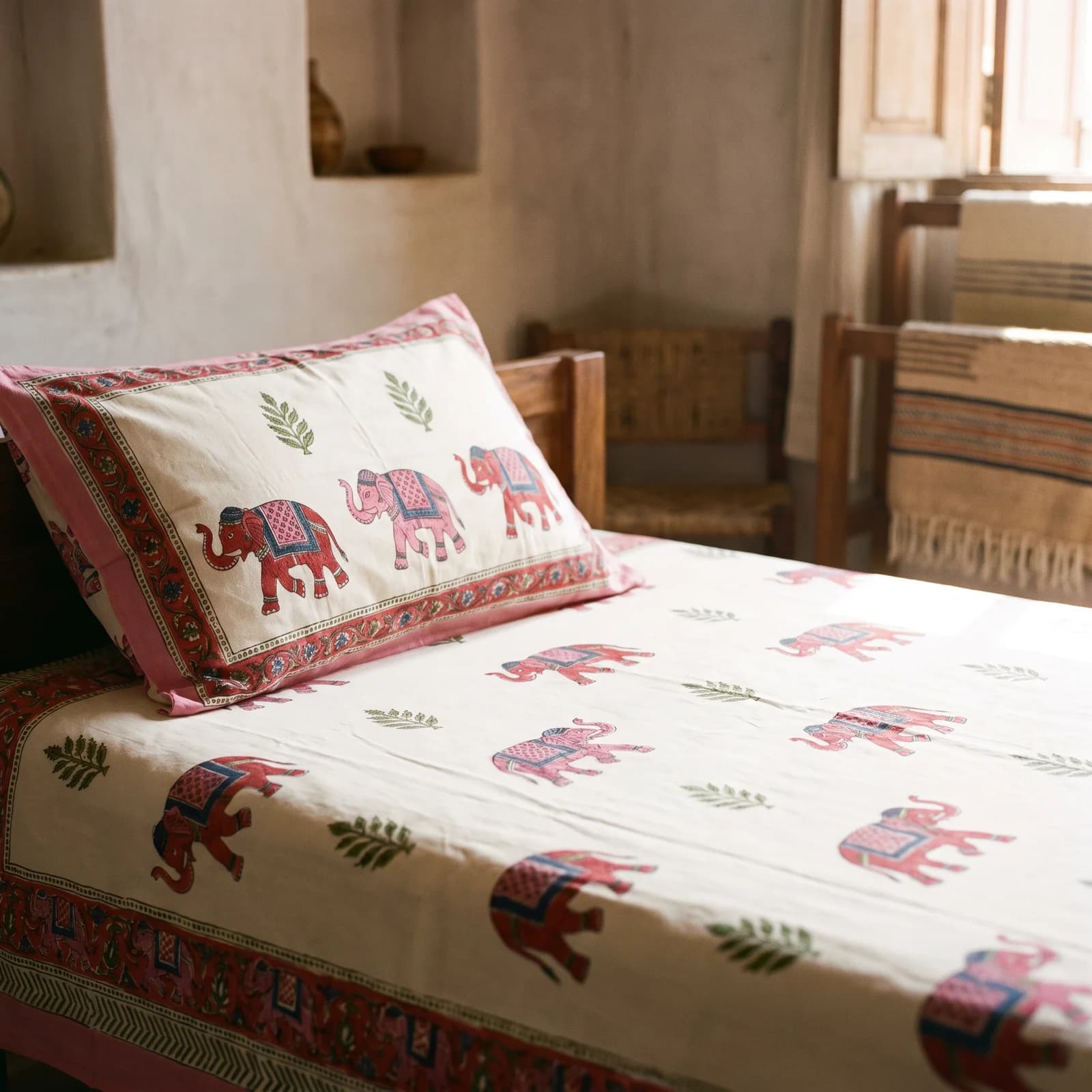 Kids Block Print Single Bedsheet — Elephant Parade