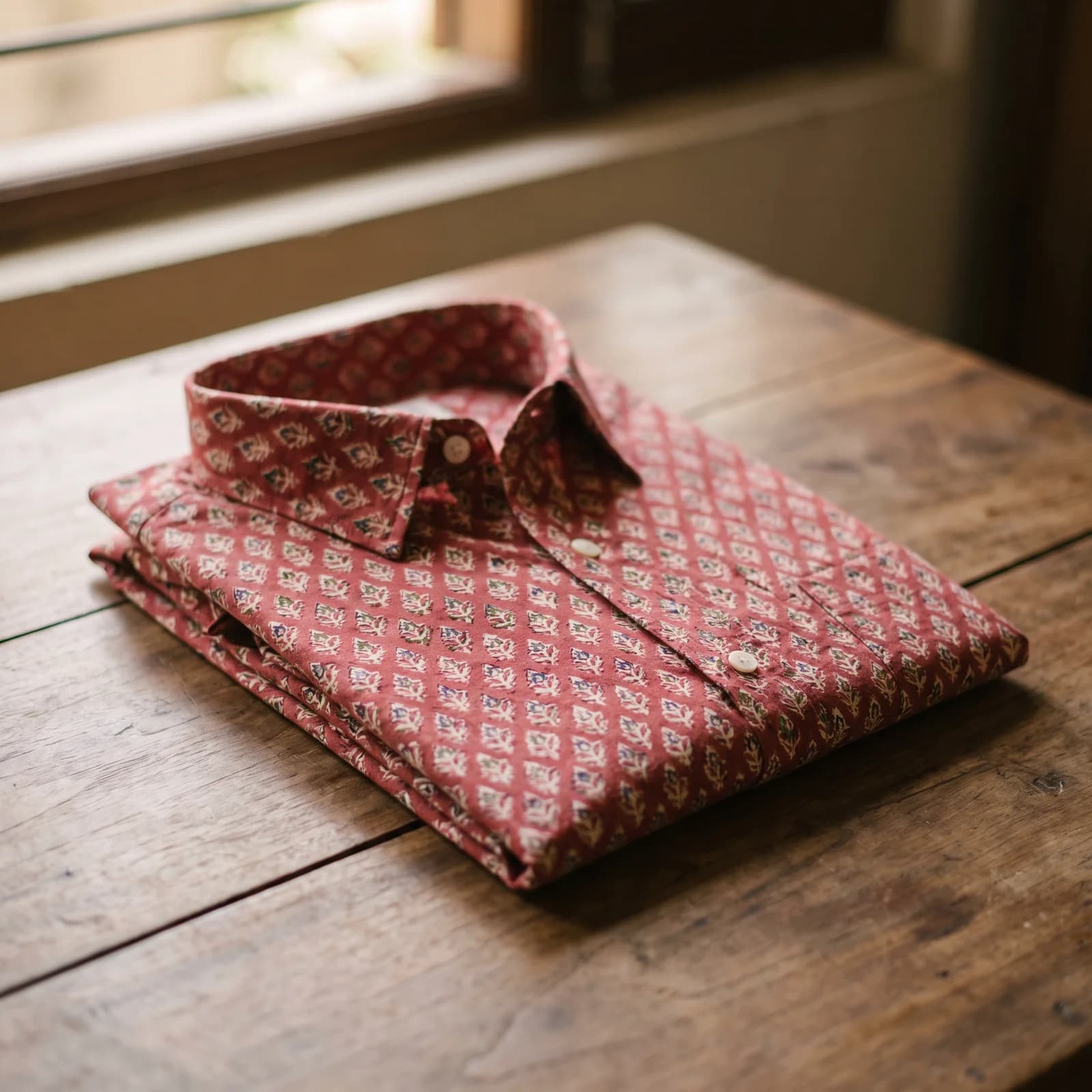 Mens Sanganeri Block Print Shirt — Ivory Buti