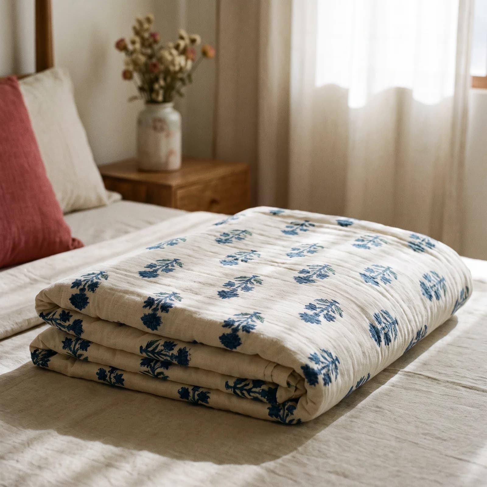 Mulmul Dohar 3-Layer — Double, Indigo Boota