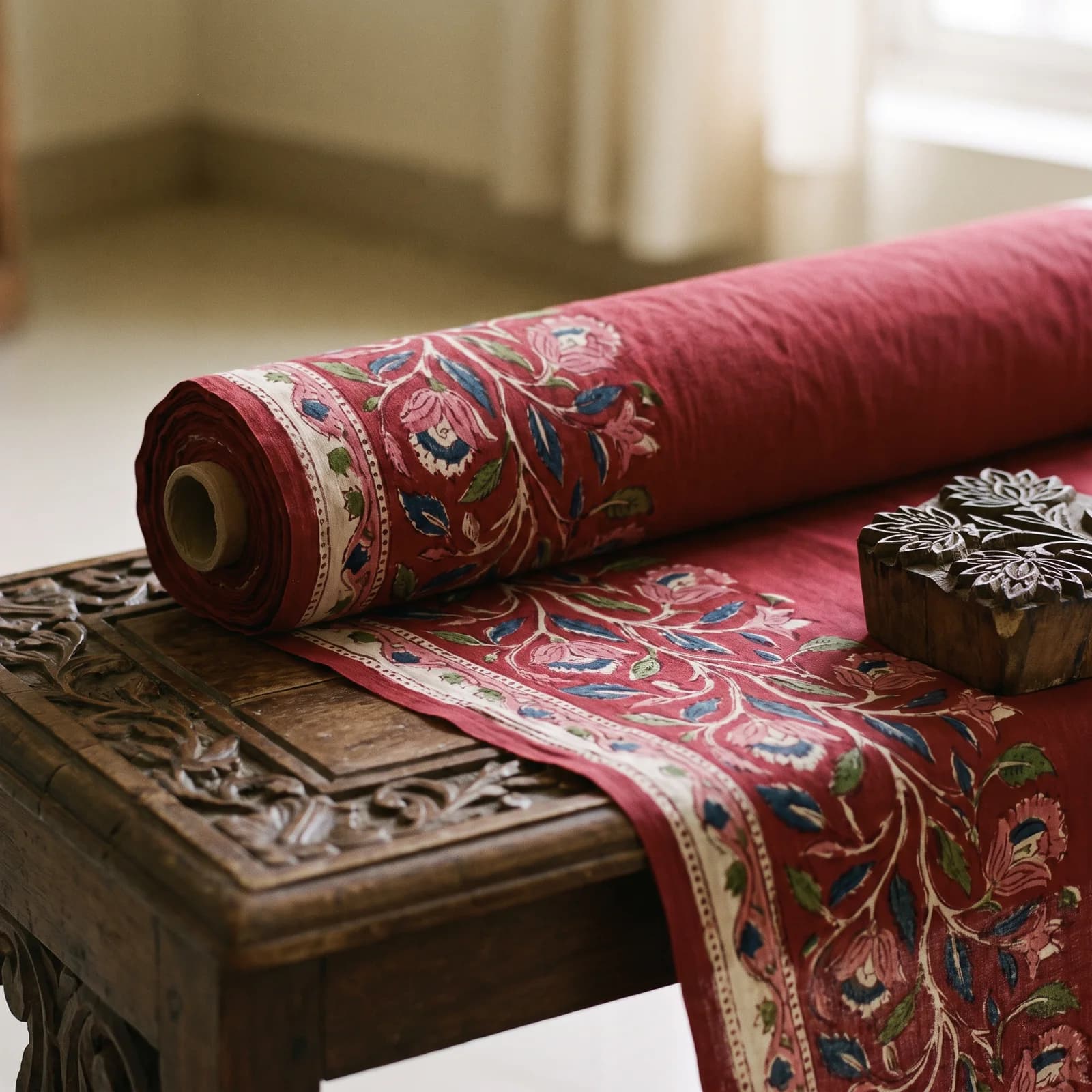 Natural Dye Cotton Fabric — Madder Red Jaal