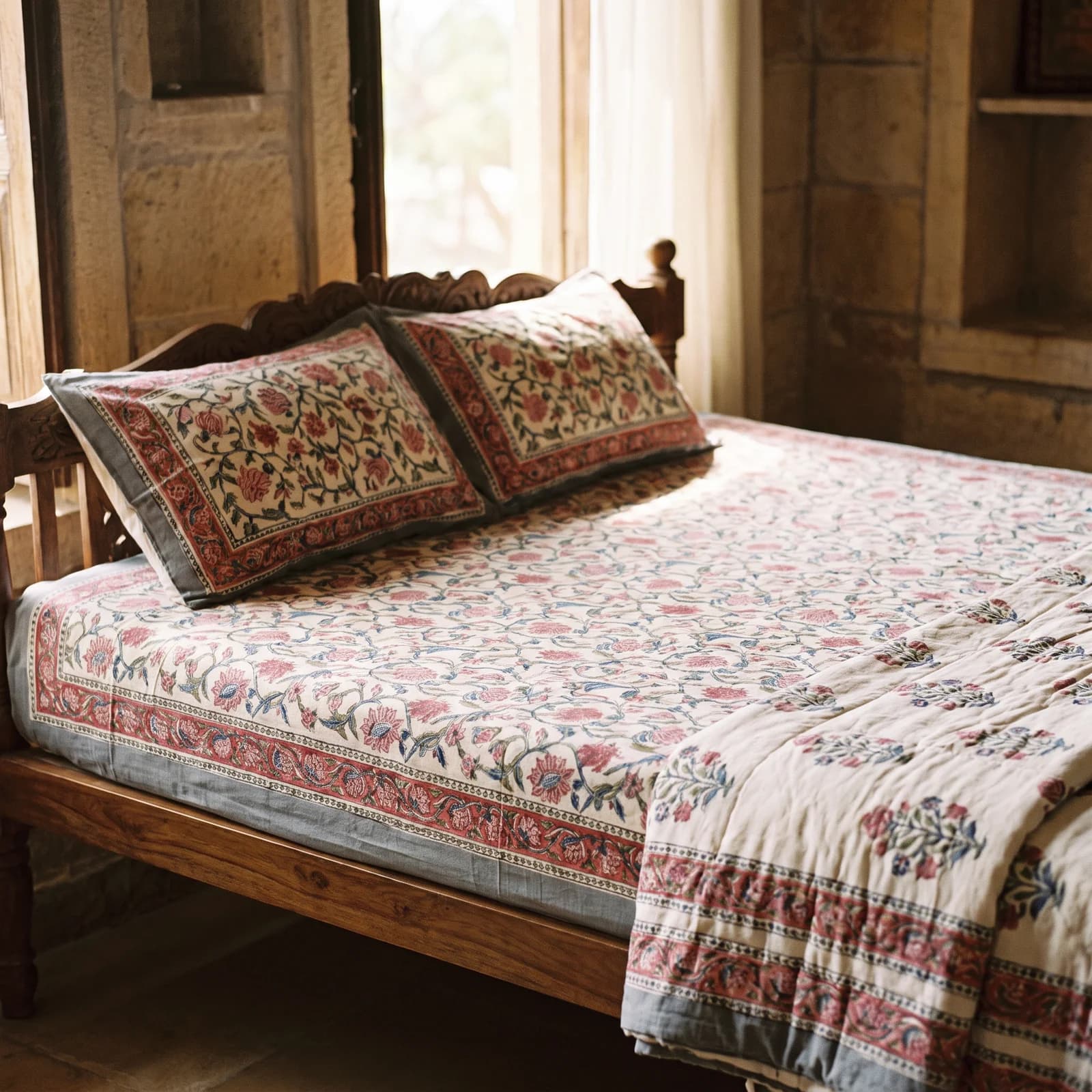Natural Dye Signature King Bedsheet + 2 PC — Kashish Grey