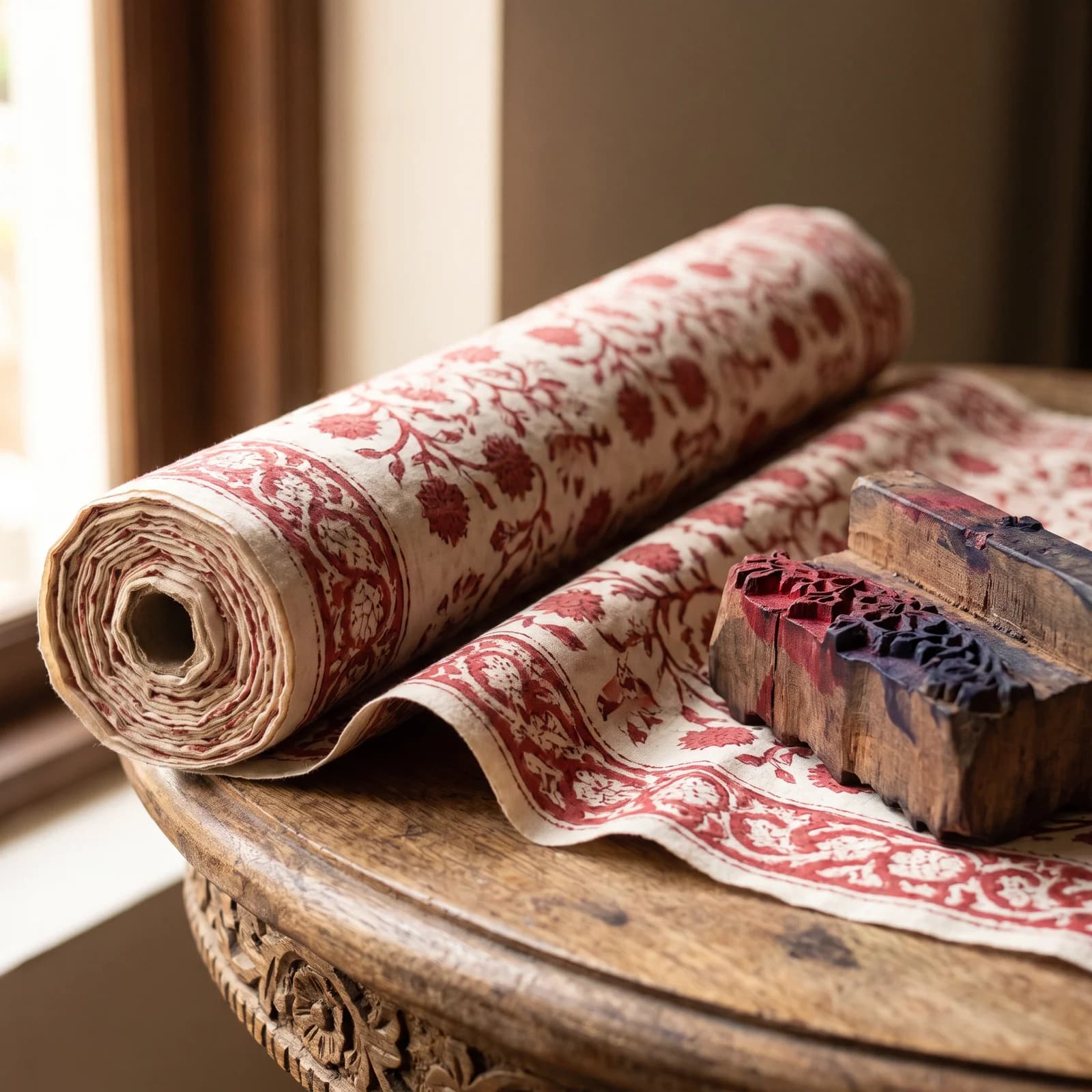 Sanganeri Buti Cotton Fabric — Red on White