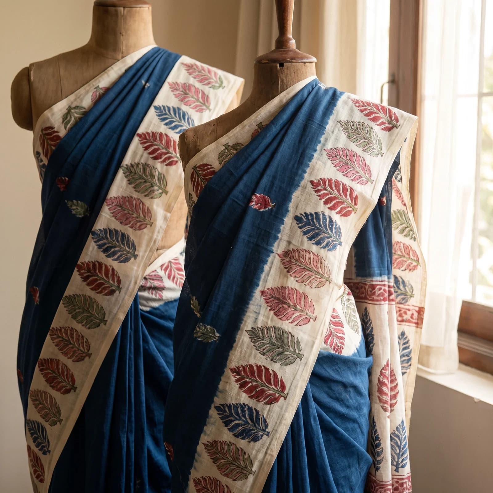Sanganeri Print Cotton Saree — Indigo Buti