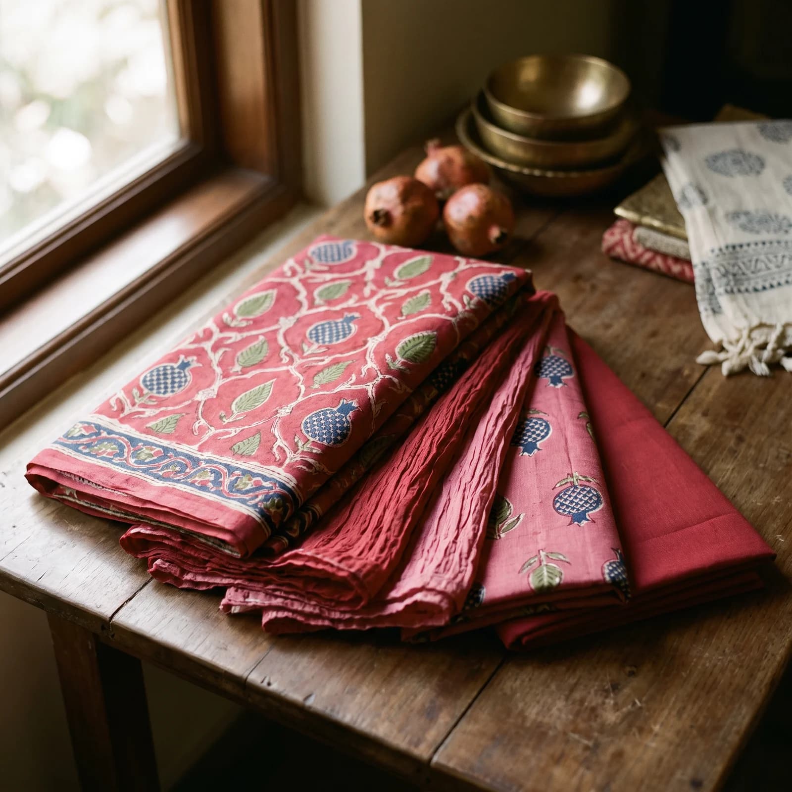 Sanganeri Print Suit Set Silk-Cotton — Festive Red