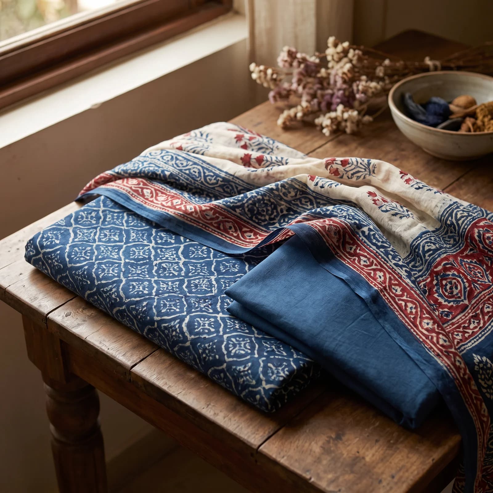 Sanganeri Print Suit Set (Unstitched 3-Piece) — Indigo Jaal