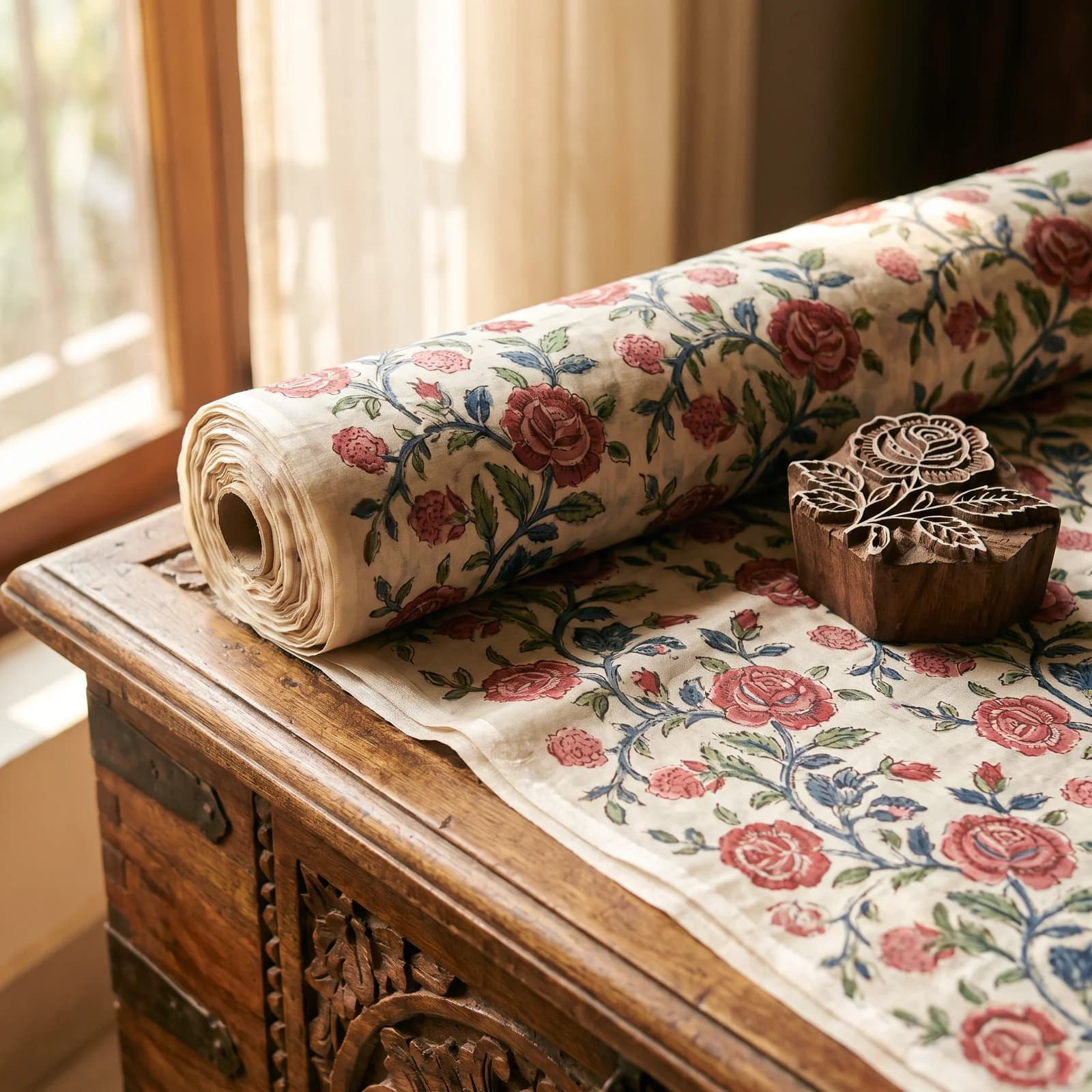 Sanganeri Silk Fabric — Rose Buti